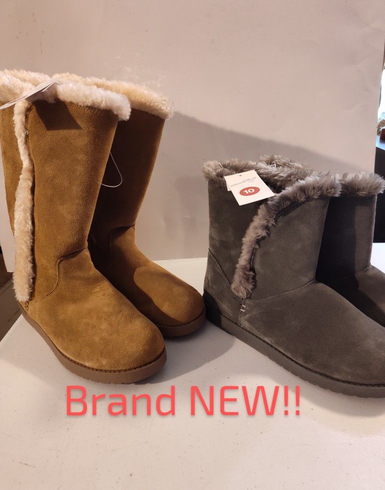 2 New Genuine Suede Boots Size 10
