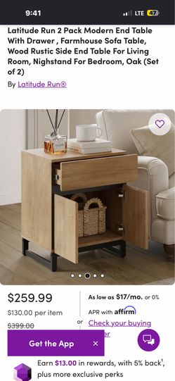 Latitude Run Modern End Table With Drawer, Farmhouse Sofa Table (ONLY 1 NIGHTSTAND)