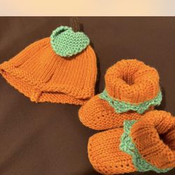 Baby Pumpkin Booties And Hat