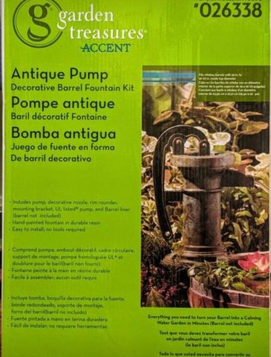 ANTIQUE PUMP DECORATIVE BARREL FOUNTAIN KIT