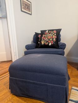Blue Armchair and Matching Ottoman