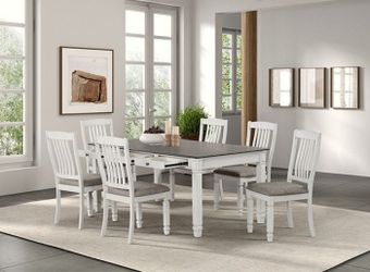 Rustic Antique White Finish Wood Two Tone Farmhouse Dining Set with Drawers