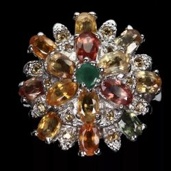 925 sterling silver multicolor sapphire ring size 9