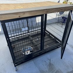Homey Pet Stackable 43 inch Dog Crate Cage Kennel Indoor with Divider, 2X Steel Bowls, 4X Lockable Wheels, Tray, Heavy Duty Wire Dog Crates for Large/