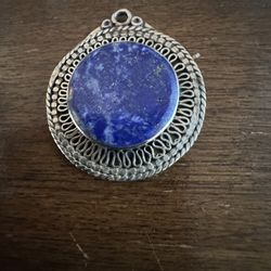 Wonderful Vintage Afghanistan Brass Tribal Old Pendant With LapisLazuli Stone