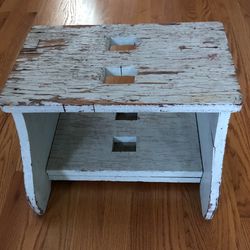 Vintage Light Blue Wooden Step Stool. 16 inches wide by 10 inches deep by 10 inches tall. Bottom legs are16 inches deep