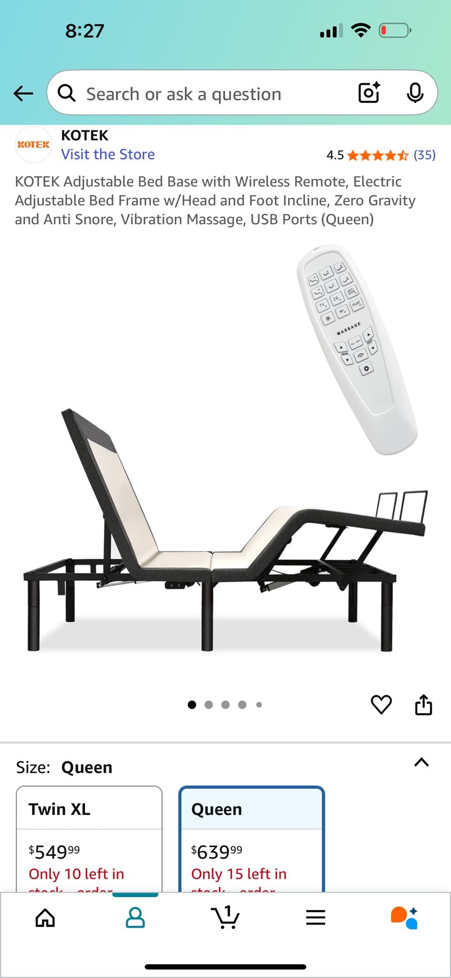 ADJUSTABLE BED BASE W/ REMOTE HEAD AND FOOT INCLINE + VIBRATION MASSAGE & USB PORTS