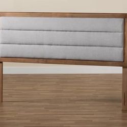 New Mid Century Modern Light Grey and Walnut Brown Queen Headboard
