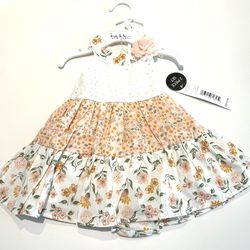 New! Nicole Miller Baby Girl 0-3 Months Dress & Bloomers White Peach Pink Flower