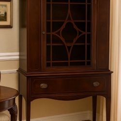 Vintage inlaid mahogany display /   China cabinet 37” x 16”  x  73” high