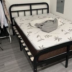 Full Size Bed Frame Black With Wood Panels DM Offers 