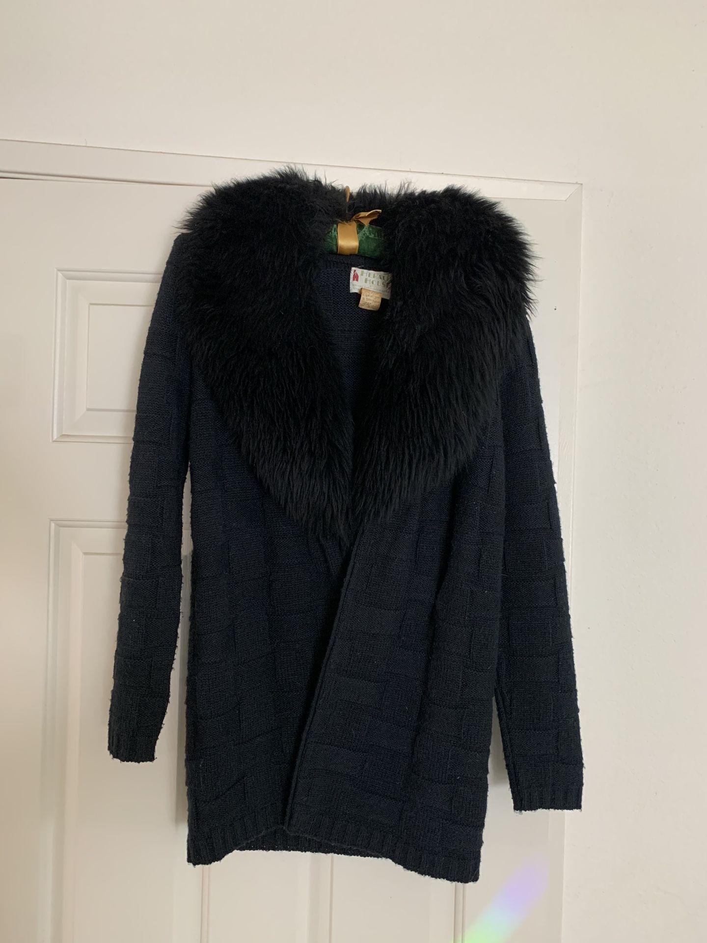 Black Sweater With Faux Fur Collar