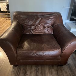 Beloved Supple Leather Chair And Ottoman