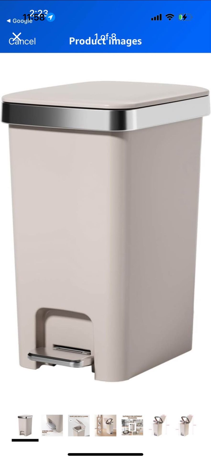Step Trash Can with Soft-Close Lid 4 Gal, Foot Pedal & Press Open, Plastic Rectangular Garbage Can,