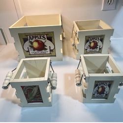 Wooden Square Crates with Retro Fruit Artwork - Set of 4 vintage home decor