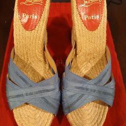 Christian Louboutin Blue Wedge Sandals 