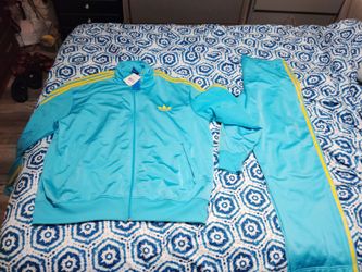 Baby blue & yellow Adidas track suit/XL pants and XXL jacket men's
