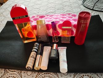 Last of destash for now. Lot with Estee Lauder, misc, and large size and purse size red door. All new