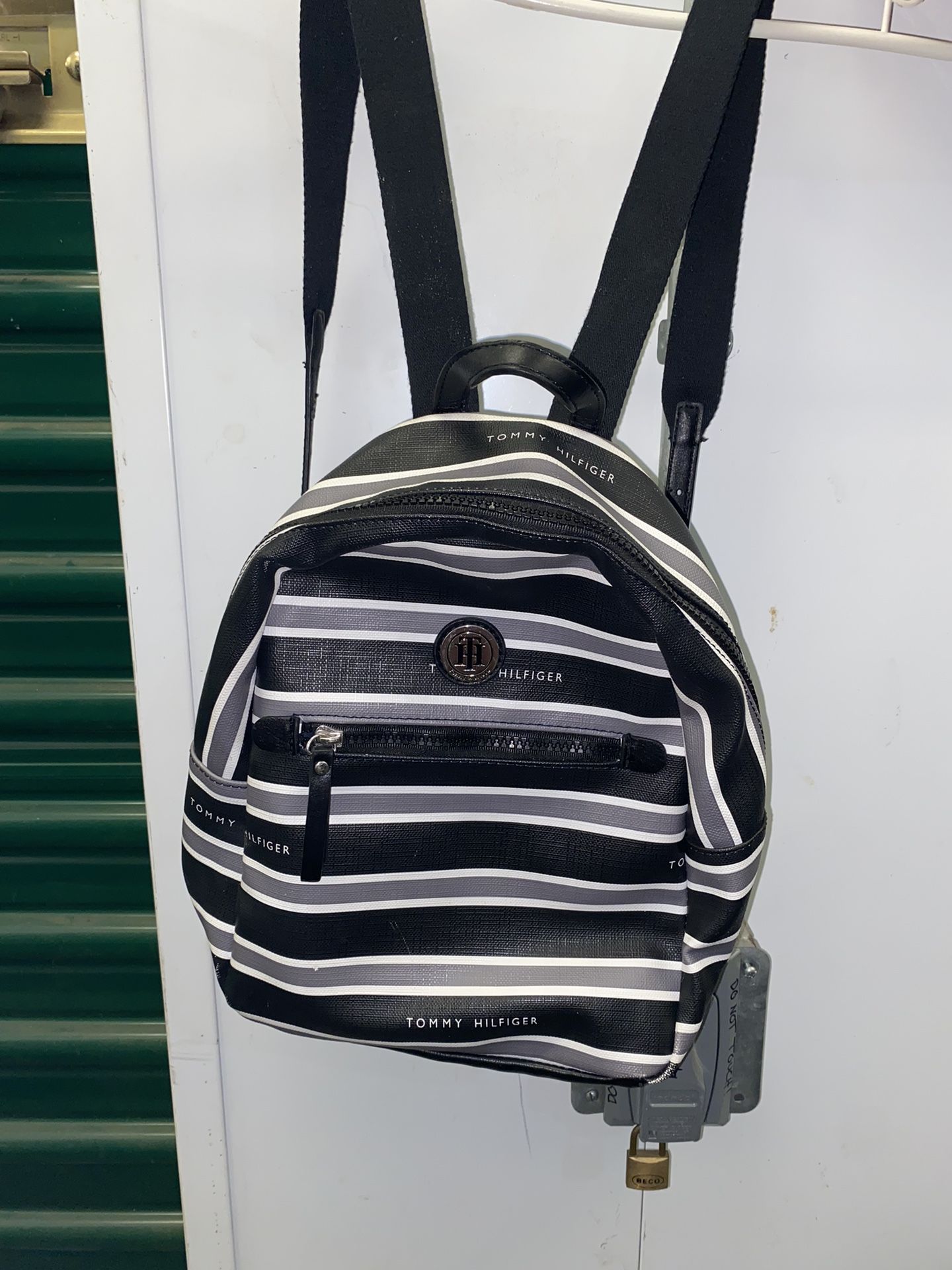 Black and White Striped Tommy Hilfiger Backpack