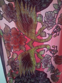Silk and velvet red peacock scarf