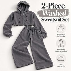 2-Piece Washed Sweatsuit Set - brand new warehouse overstock