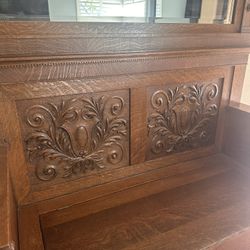 Antique Tiger Oak Hall Tree With Storage