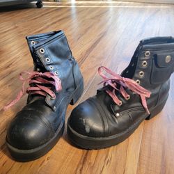 Black Leather Combat Boots,  Size 6 1/2