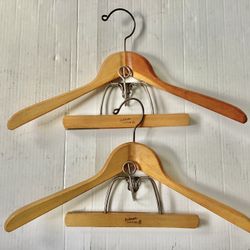 2 Mid-Century Wooden Suit Hangers 2-in-1 Jacket Pants/Skirt Garment Hangers Heavy Duty Belmar Co. Canton, PA 