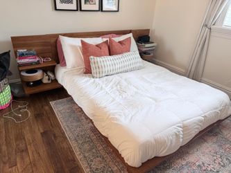 CB2 Andes Acacia King Platform Bed + Integrated Nightstands