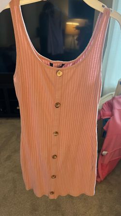 Pink Ribbed Button-Front Tank Dress