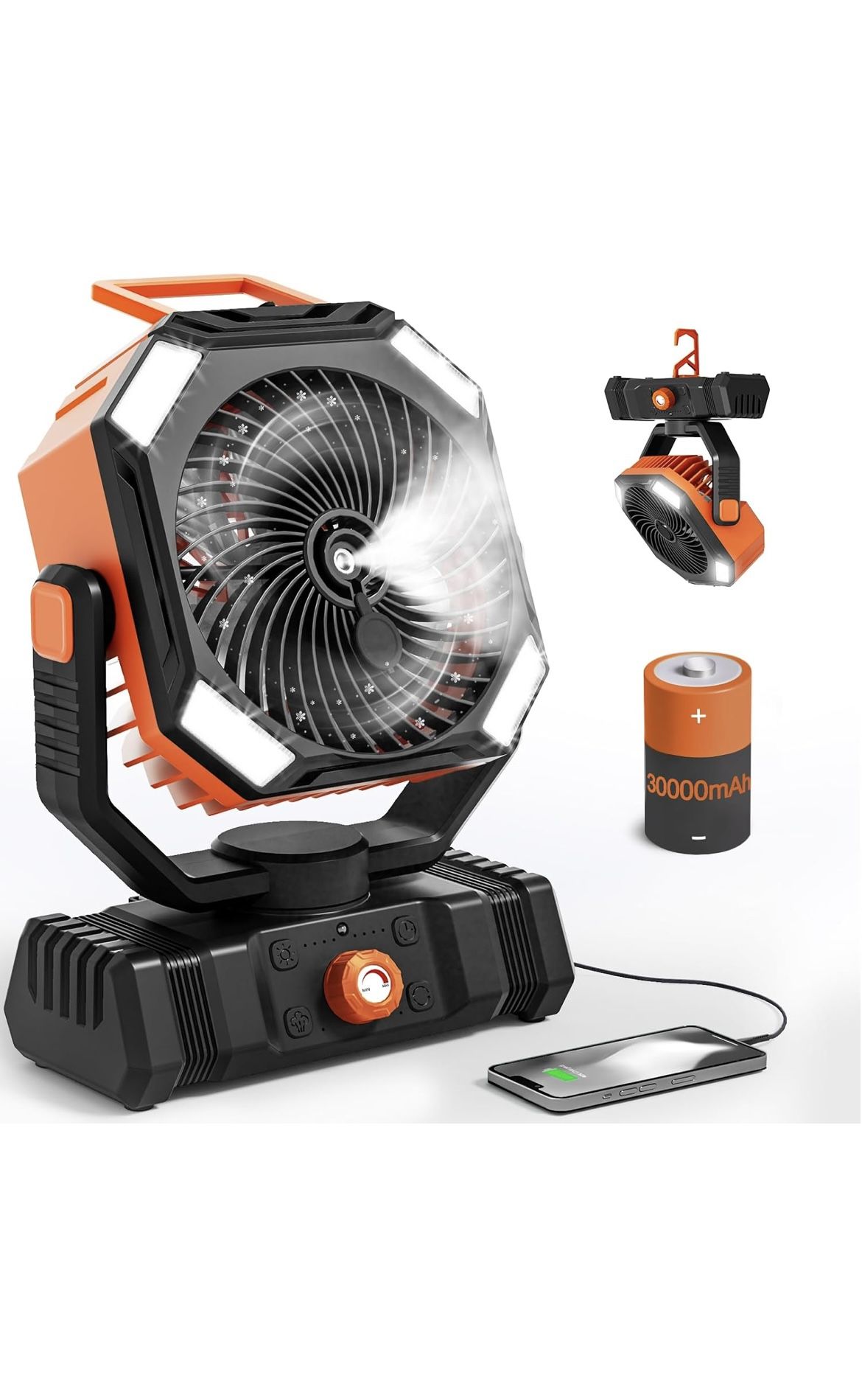 Camping Fan Rechargeable Battery Powered Misting Fan for Outdoor Beach Tent - portable - Glamping Essentials