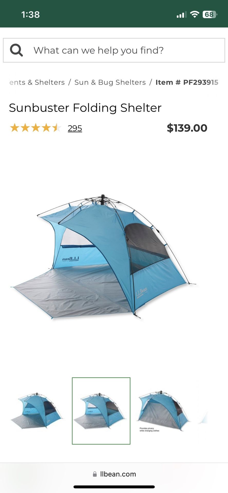 LL Bean Sun Buster Folding Shelter