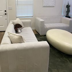 Ivory channel-tufted velvet sofa set with track arms