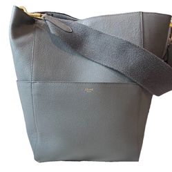 Celine Sangle Bucket Bag Calfskin Leather Shoulder Bag Gray