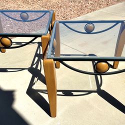 2 Glass And Metal End Tables