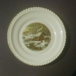 The Harker Pottery Company Home In Wilderness Colonial Plate 22 Kt. Gold Trim Vintage Collectible Decor Made In The USA Gift Antique