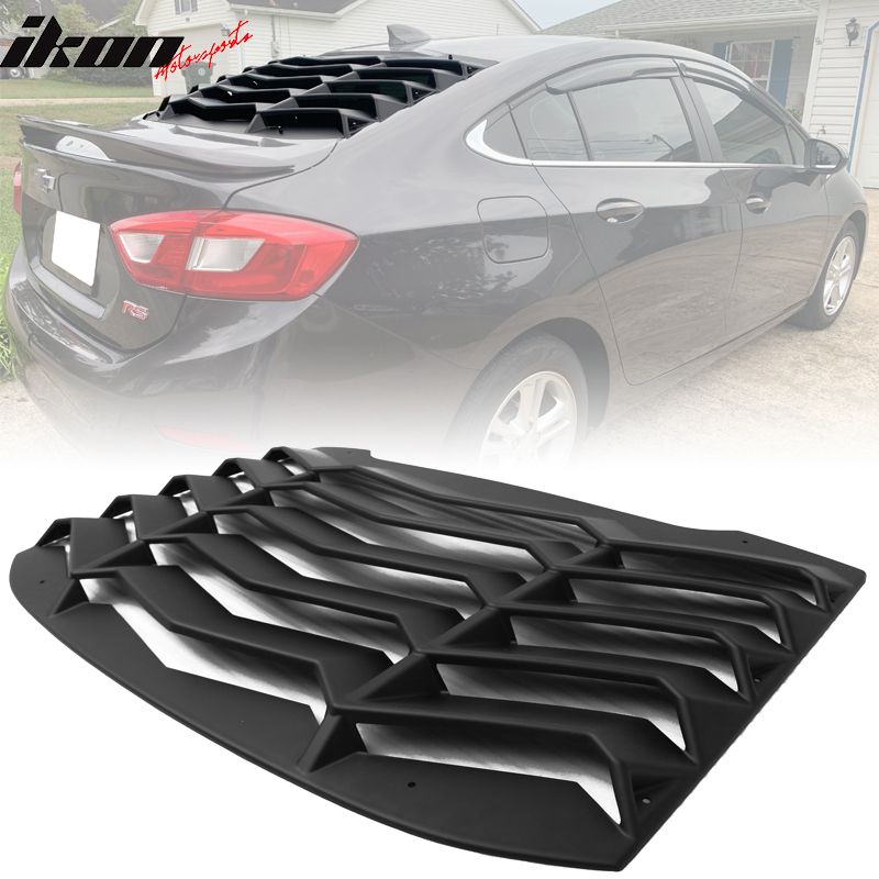 Fits 2016-2019 Chevy Cruze Rear Window Louvers Cover Sun Shade Unpainted Black ABS