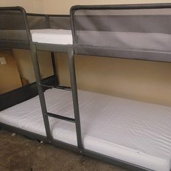 Gray Bunk Bed Twin Size With Mattresses 