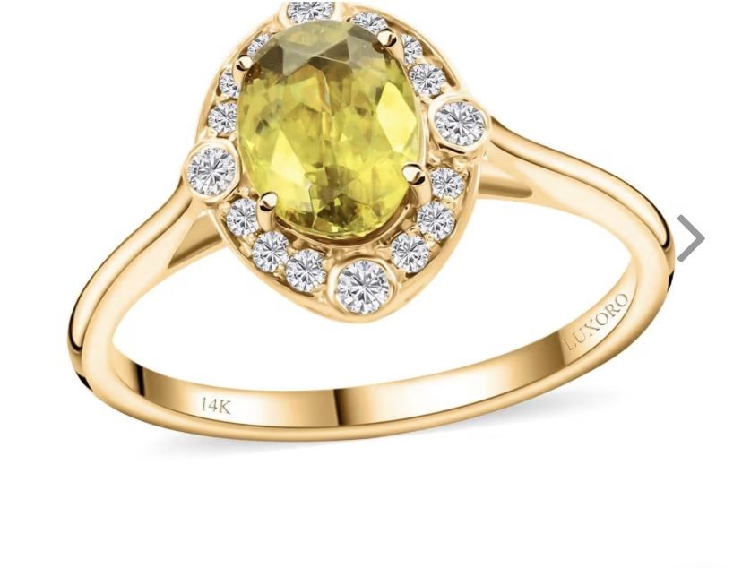 Certified & Appraised AAA Sphene & G-H 12 Diamond 14K gold Ring - Sz 9 - new!