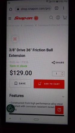 Snap-On 3/8" Extension 3 Foot Long
