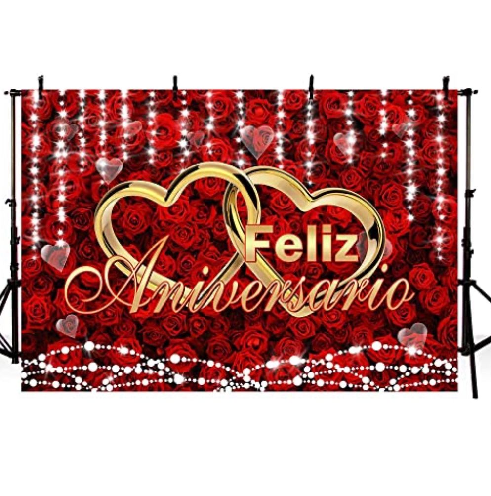 AIBIIN 7x5ft Feliz Aniversario Backdrop Mexican Happy Anniversary Party Decorations Burgundy Red Flowers Photography Background Cheers To Wedding Anni