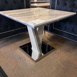  White Faux Marble Top End Table W/High Gloss Gray Finish Stainless Steel Base🔥BIG SALE🔥50%OFF🔥
