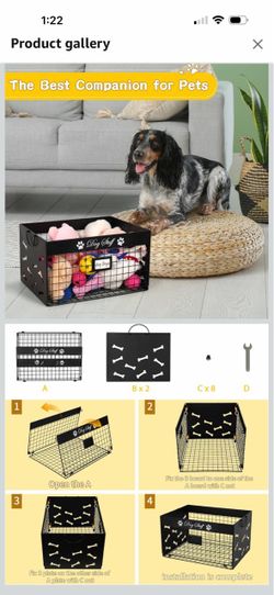 fttlity Dog Toy Basket Large Metal Toy Box Storage for Dogs Toys, Black Dog Toy Bin with Handles for Living Room Storage Dogs Chew Pets Toys, Blankets