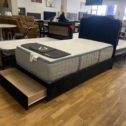 Twin Black Velvet Drawer Bed Frame 