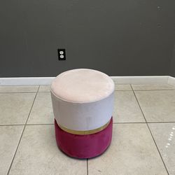 Velvet Pink Accent Stool with Gold Band