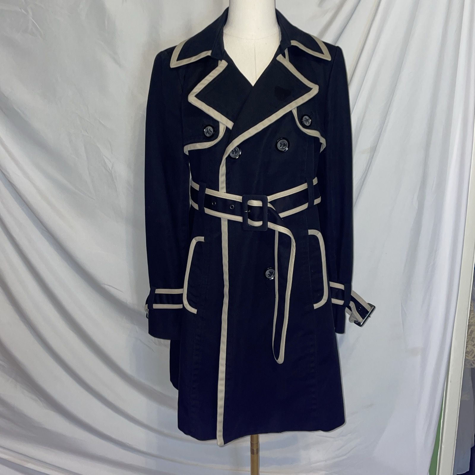 The Limited Navy Beige Trim Trench Rain Jacket Size Medium