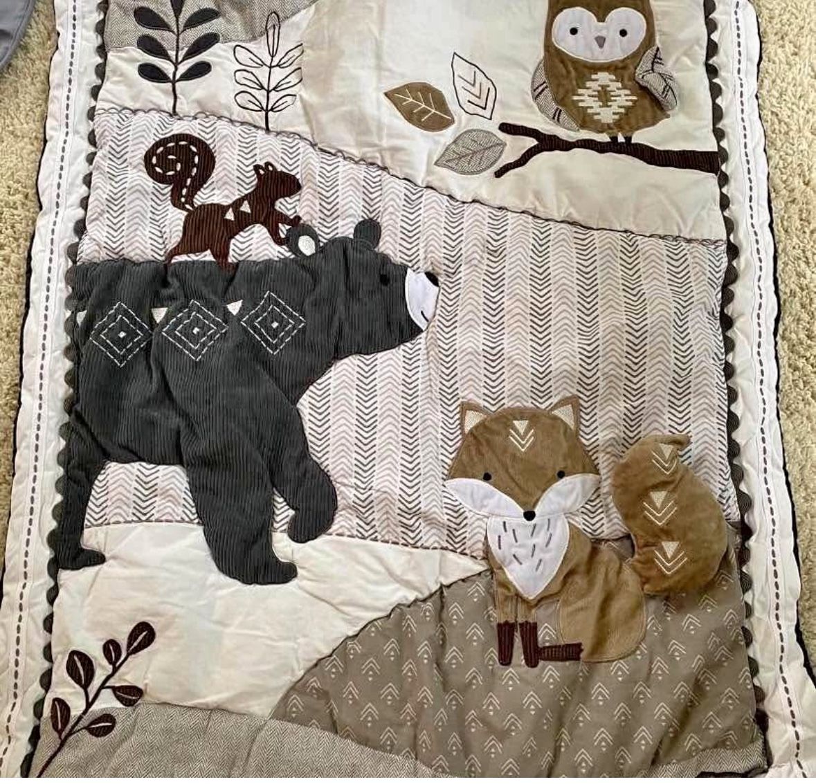 Lambs & Ivy Quilt & Appliqué Baby Child’s Blanket Squirrel Bear Fox Owl 34x43” LIKE NEW!!