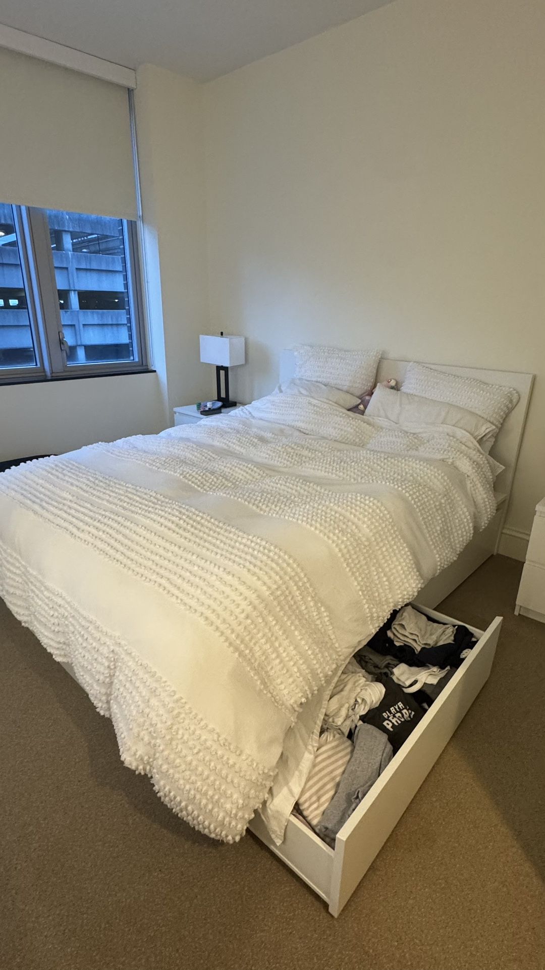 Ikea bed with storage & side tables & mirror