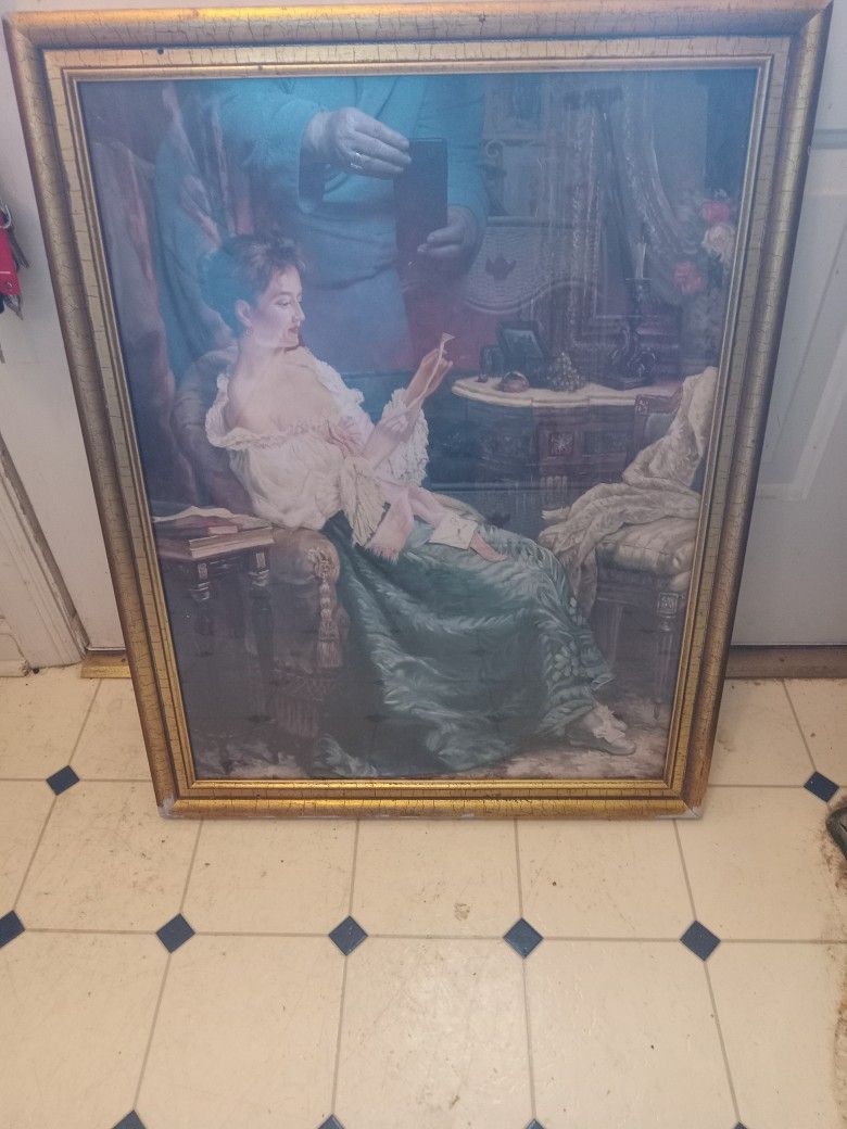 Vintage Print Behind Glass 24 X 26