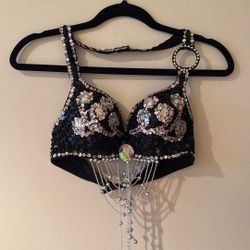 BLACK AND SILVER SEQUENCE RAVE BRA